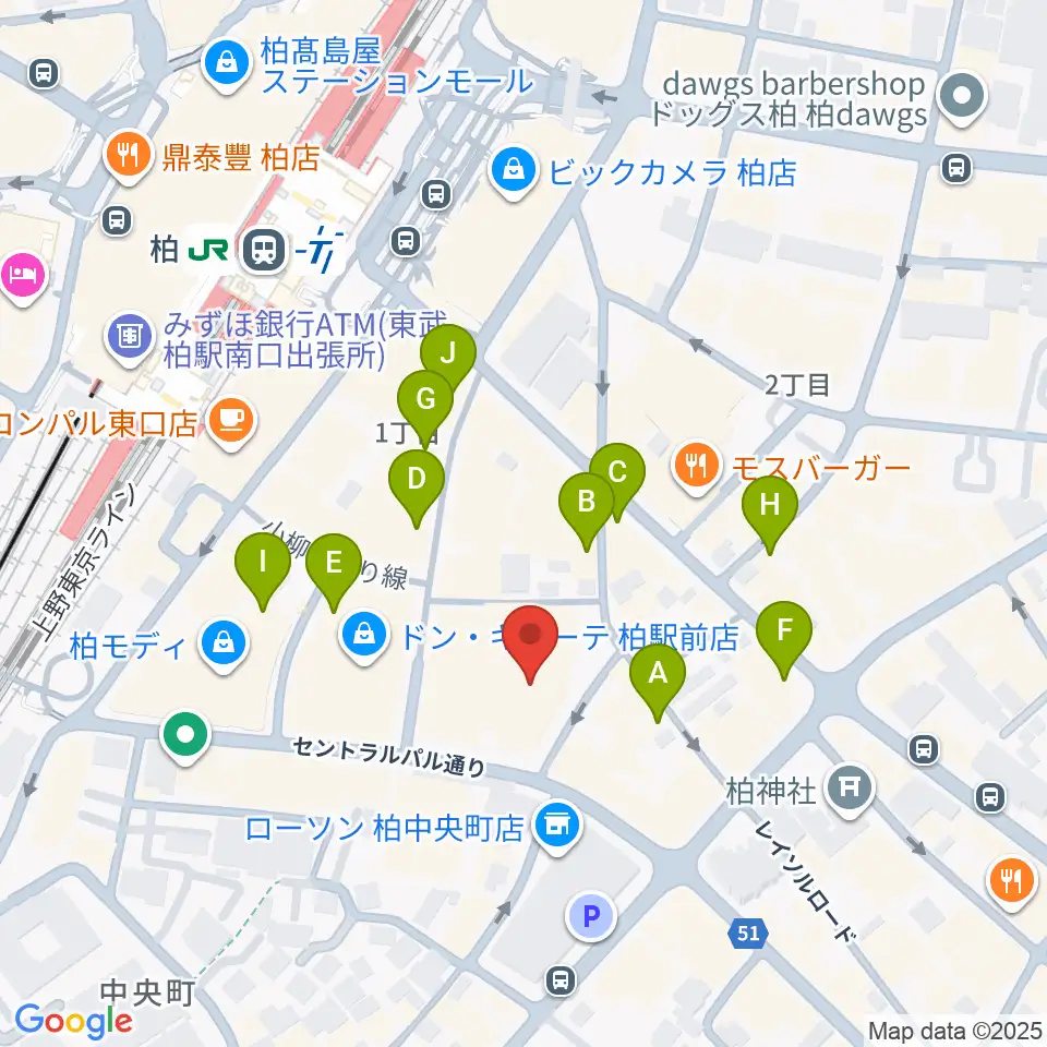 パレット柏周辺のカフェ一覧地図