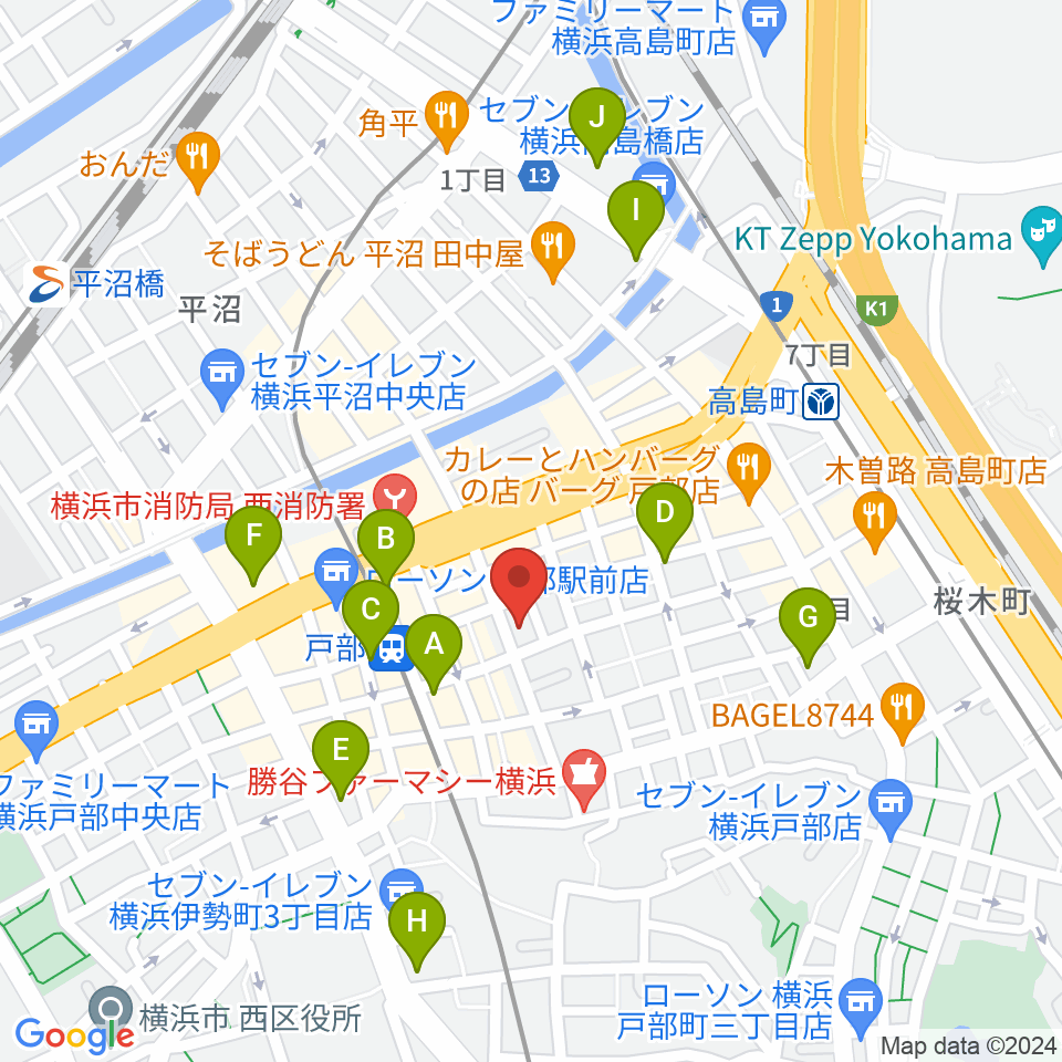 ボンカンスタジオ横浜周辺のカフェ一覧地図