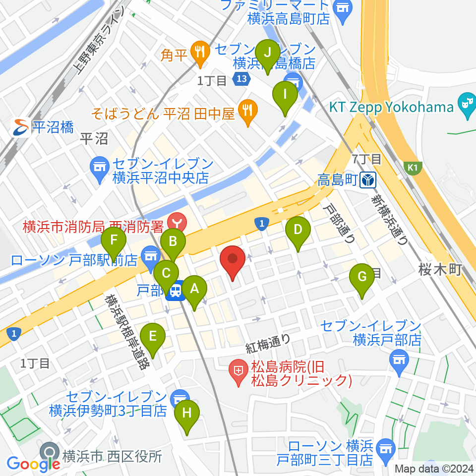 ボンカンスタジオ横浜周辺のカフェ一覧地図