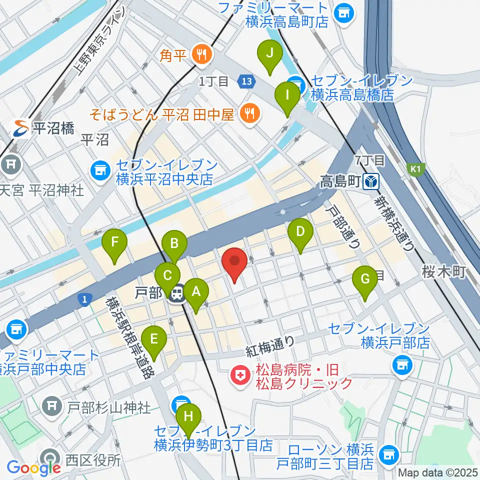 ボンカンスタジオ横浜周辺のカフェ一覧地図