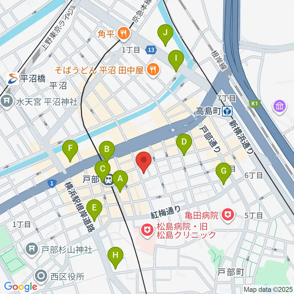 ボンカンスタジオ横浜周辺のカフェ一覧地図