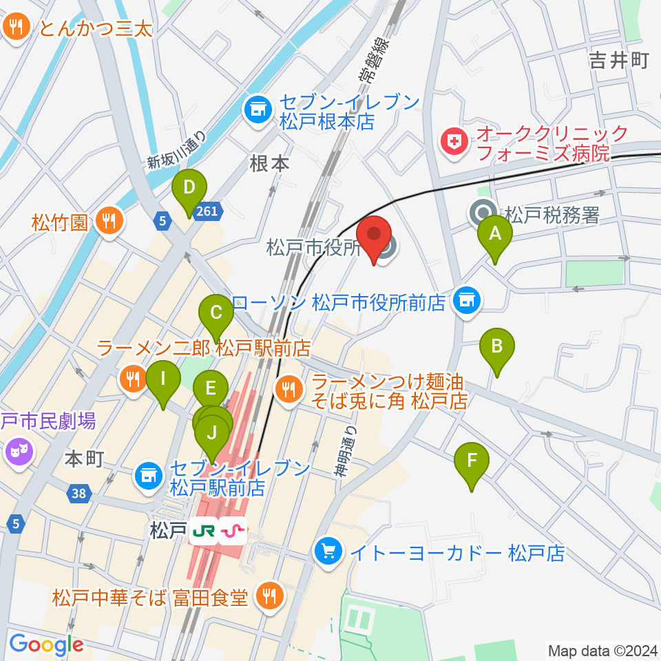 松戸運動公園体育館周辺のカフェ一覧地図