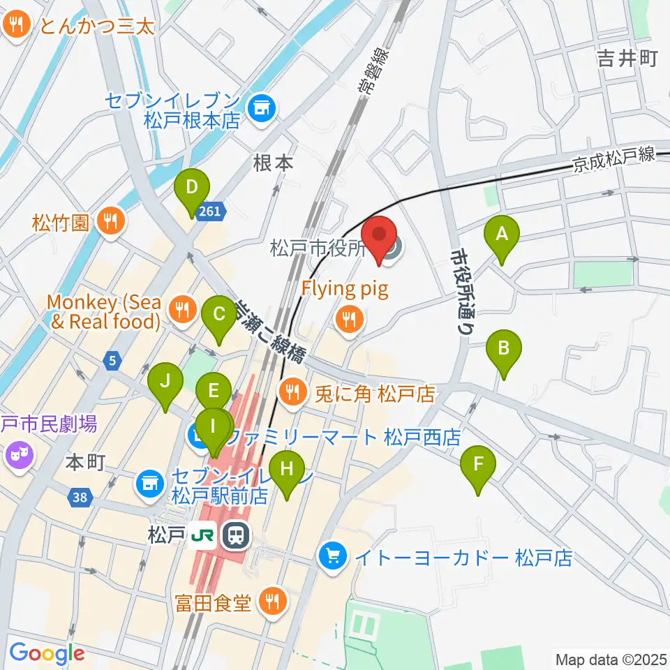 松戸運動公園体育館周辺のカフェ一覧地図