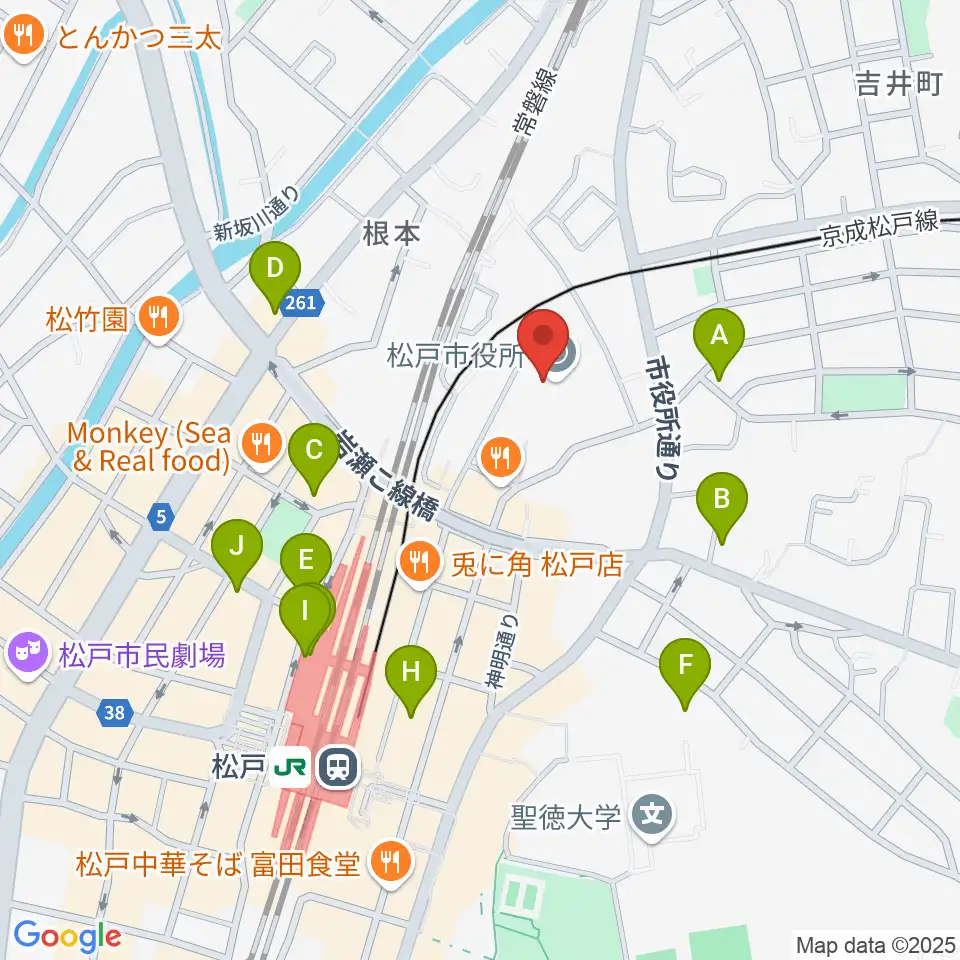 松戸運動公園体育館周辺のカフェ一覧地図