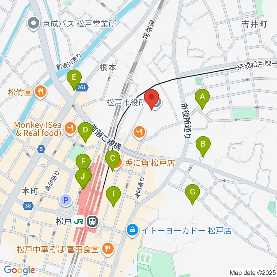 松戸運動公園体育館周辺のカフェ一覧地図