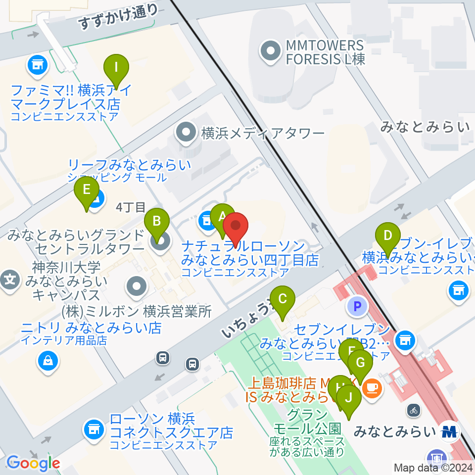 キノシネマ横浜みなとみらい周辺のカフェ一覧地図