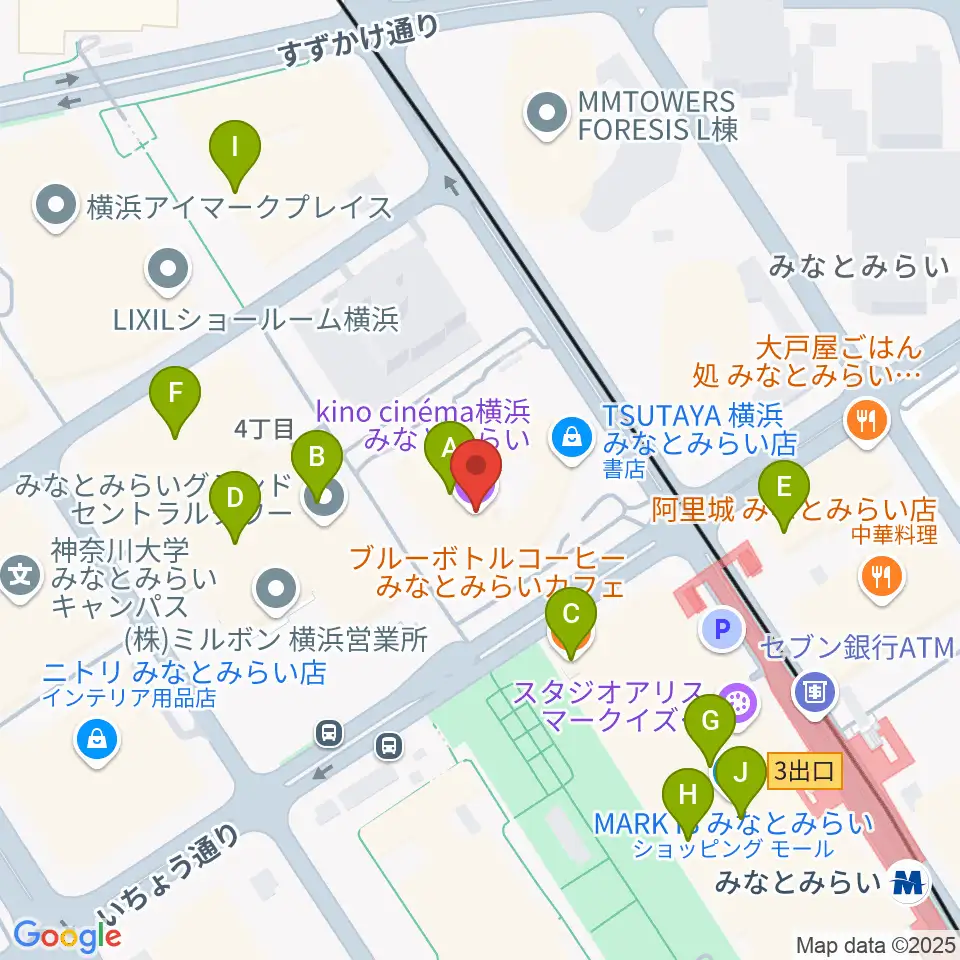 キノシネマ横浜みなとみらい周辺のカフェ一覧地図