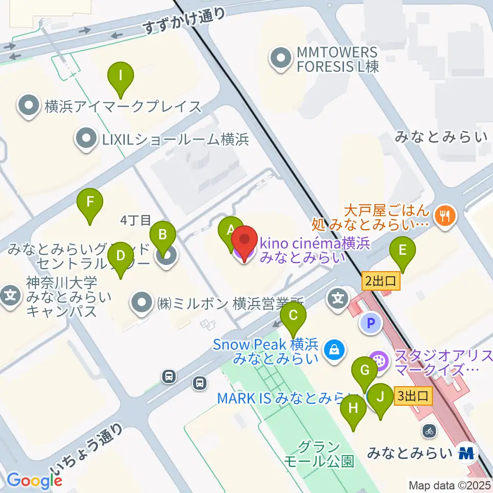 キノシネマ横浜みなとみらい周辺のカフェ一覧地図