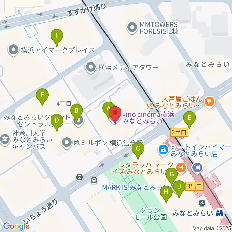 キノシネマ横浜みなとみらい周辺のカフェ一覧地図