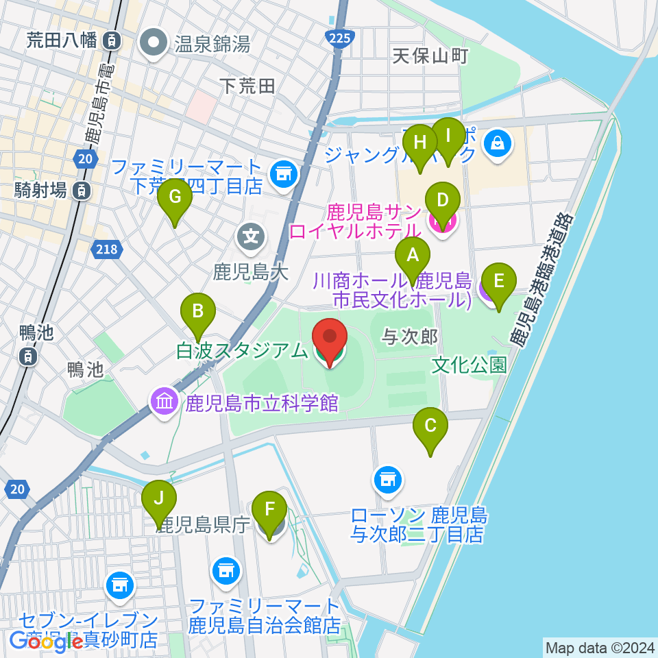 白波スタジアム周辺のカフェ一覧地図