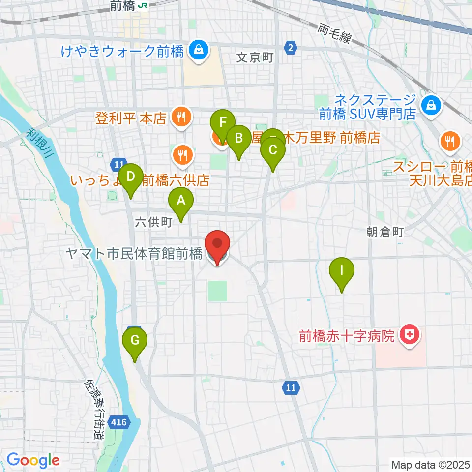 ヤマト市民体育館前橋周辺のカフェ一覧地図