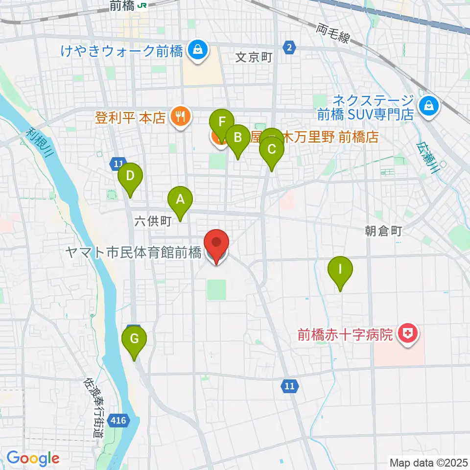 ヤマト市民体育館前橋周辺のカフェ一覧地図