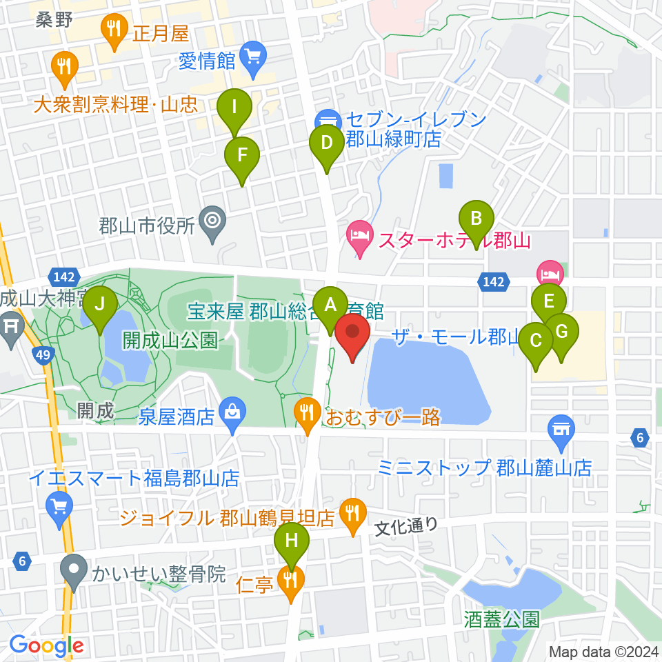 宝来屋 郡山総合体育館周辺のカフェ一覧地図