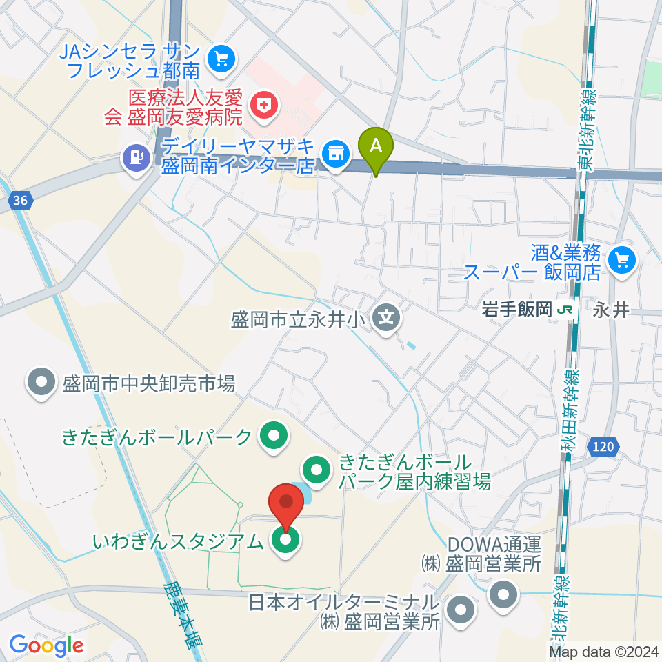 いわぎんスタジアム周辺のカフェ一覧地図