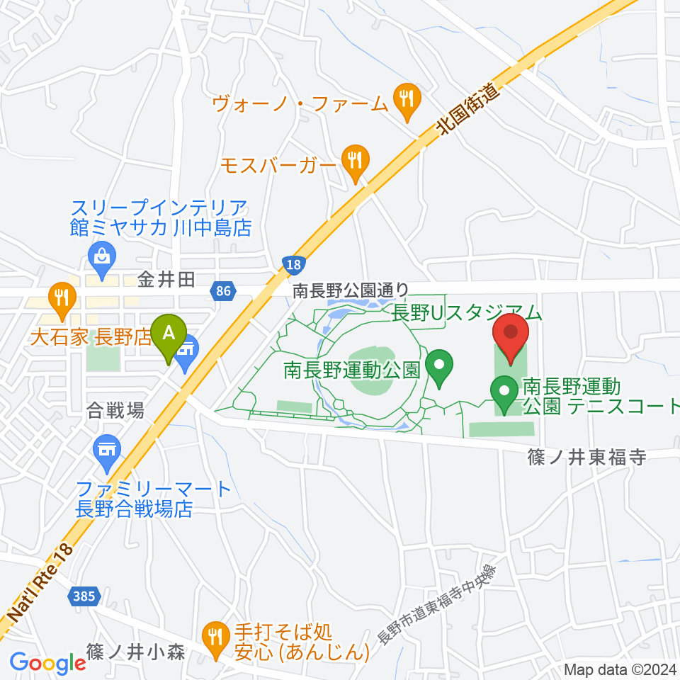 長野Uスタジアム周辺のカフェ一覧地図