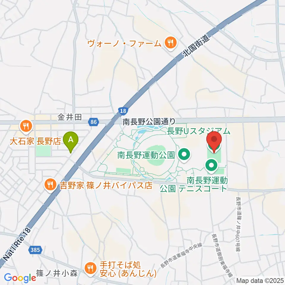 長野Uスタジアム周辺のカフェ一覧地図