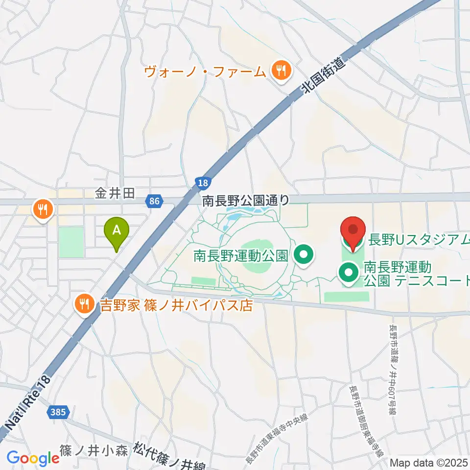 長野Uスタジアム周辺のカフェ一覧地図