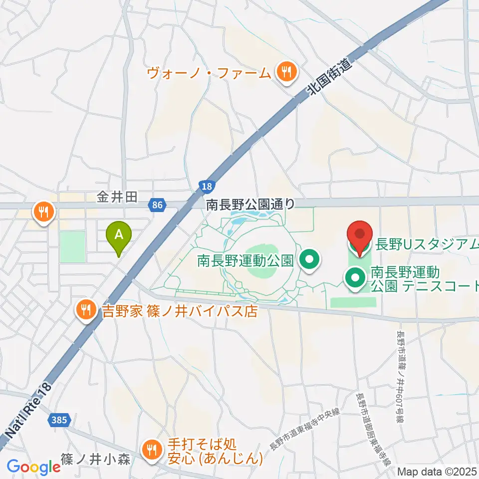 長野Uスタジアム周辺のカフェ一覧地図