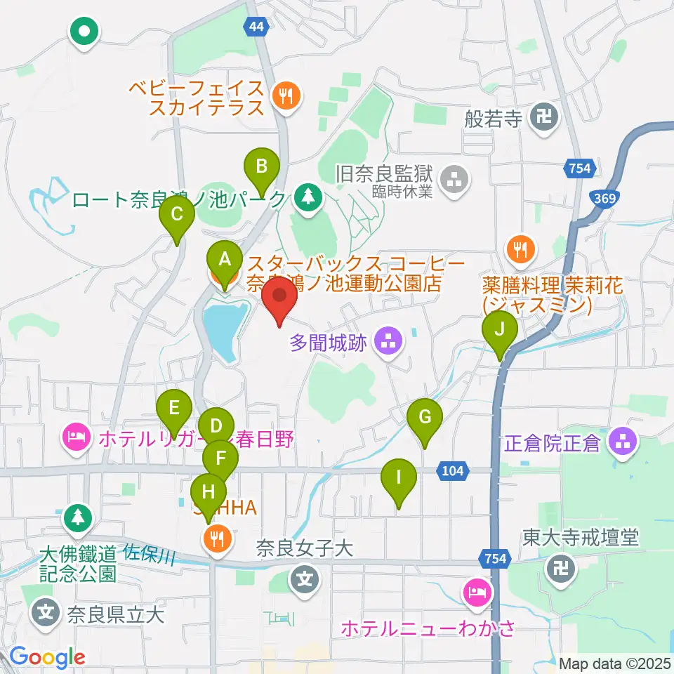 ロートアリーナ奈良周辺のカフェ一覧地図