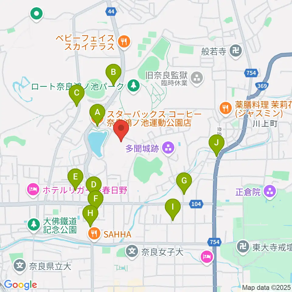 ロートアリーナ奈良周辺のカフェ一覧地図