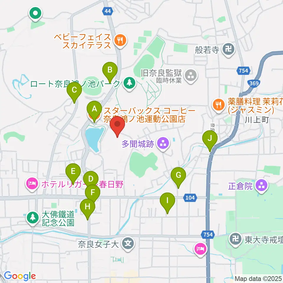 ロートアリーナ奈良周辺のカフェ一覧地図