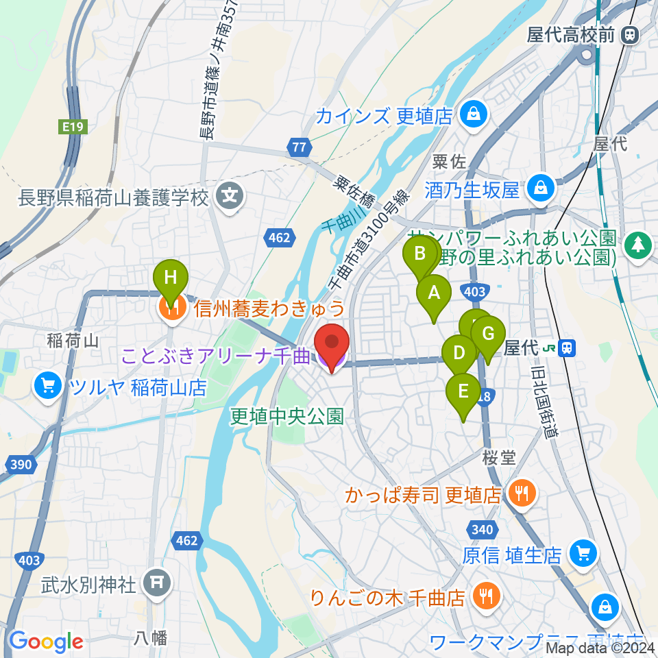 ことぶきアリーナ千曲周辺のカフェ一覧地図