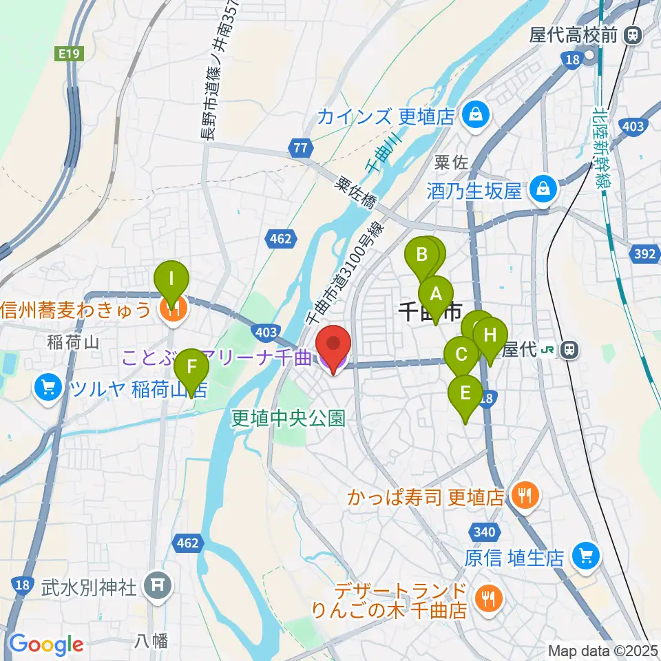 ことぶきアリーナ千曲周辺のカフェ一覧地図