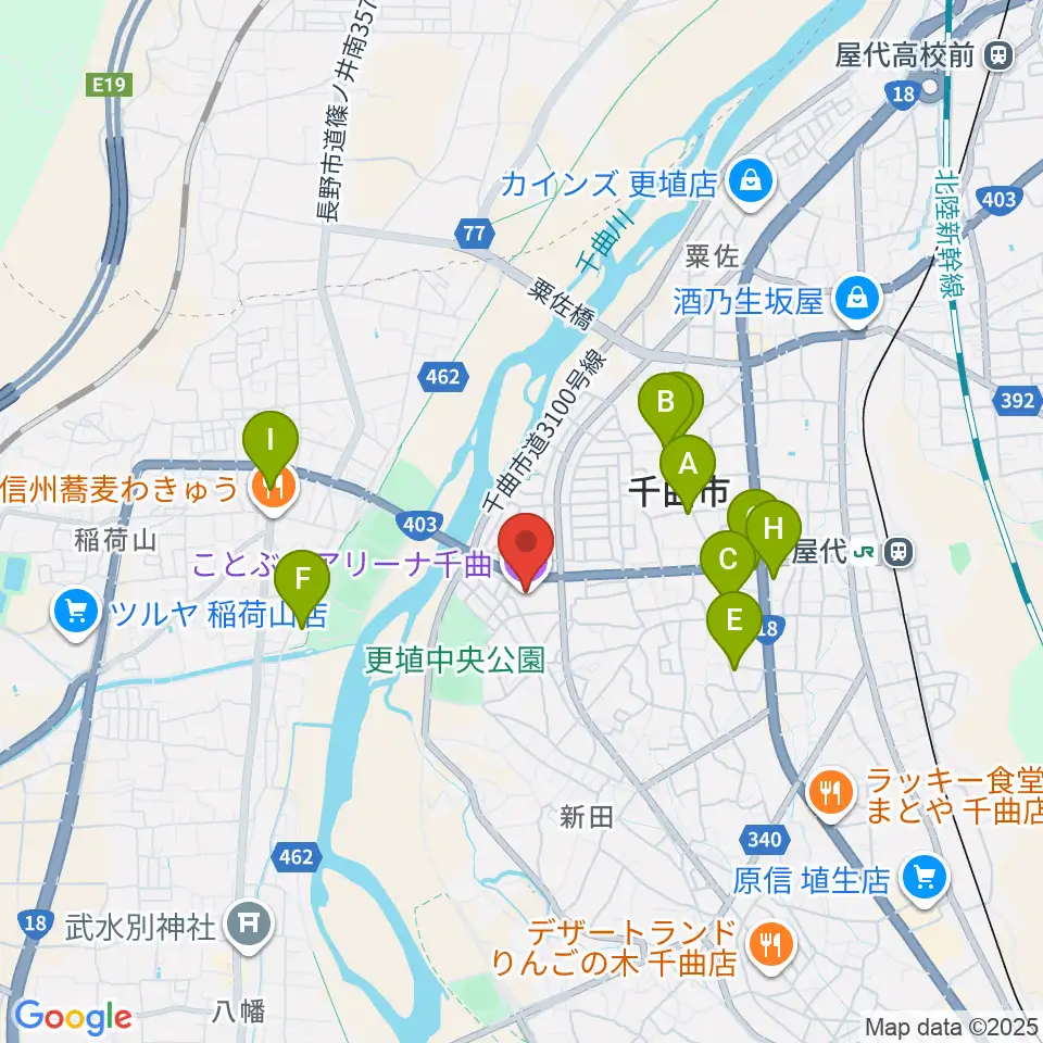 ことぶきアリーナ千曲周辺のカフェ一覧地図