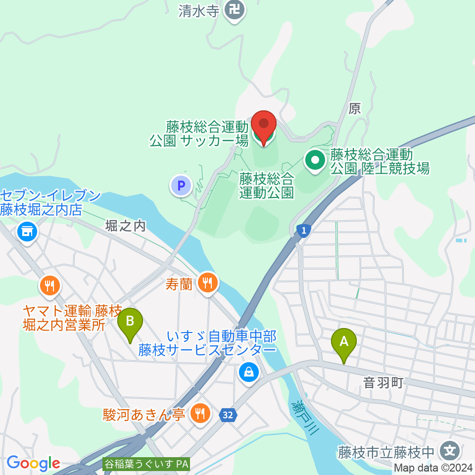 藤枝総合運動公園サッカー場周辺のカフェ一覧地図