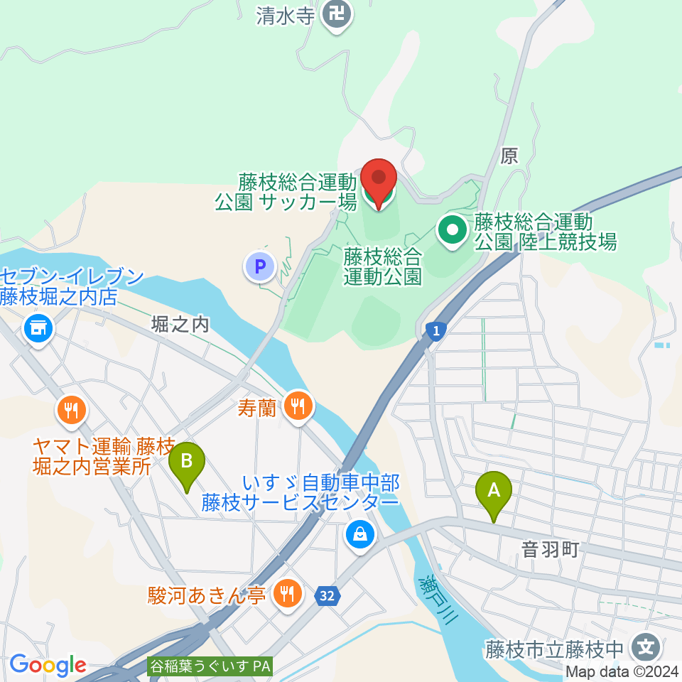 藤枝総合運動公園サッカー場周辺のカフェ一覧地図