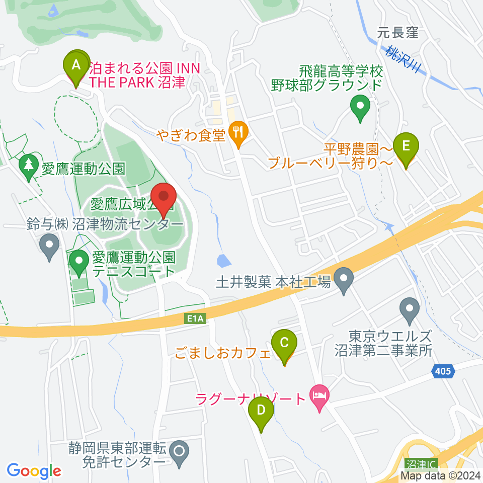 愛鷹広域公園多目的競技場周辺のカフェ一覧地図