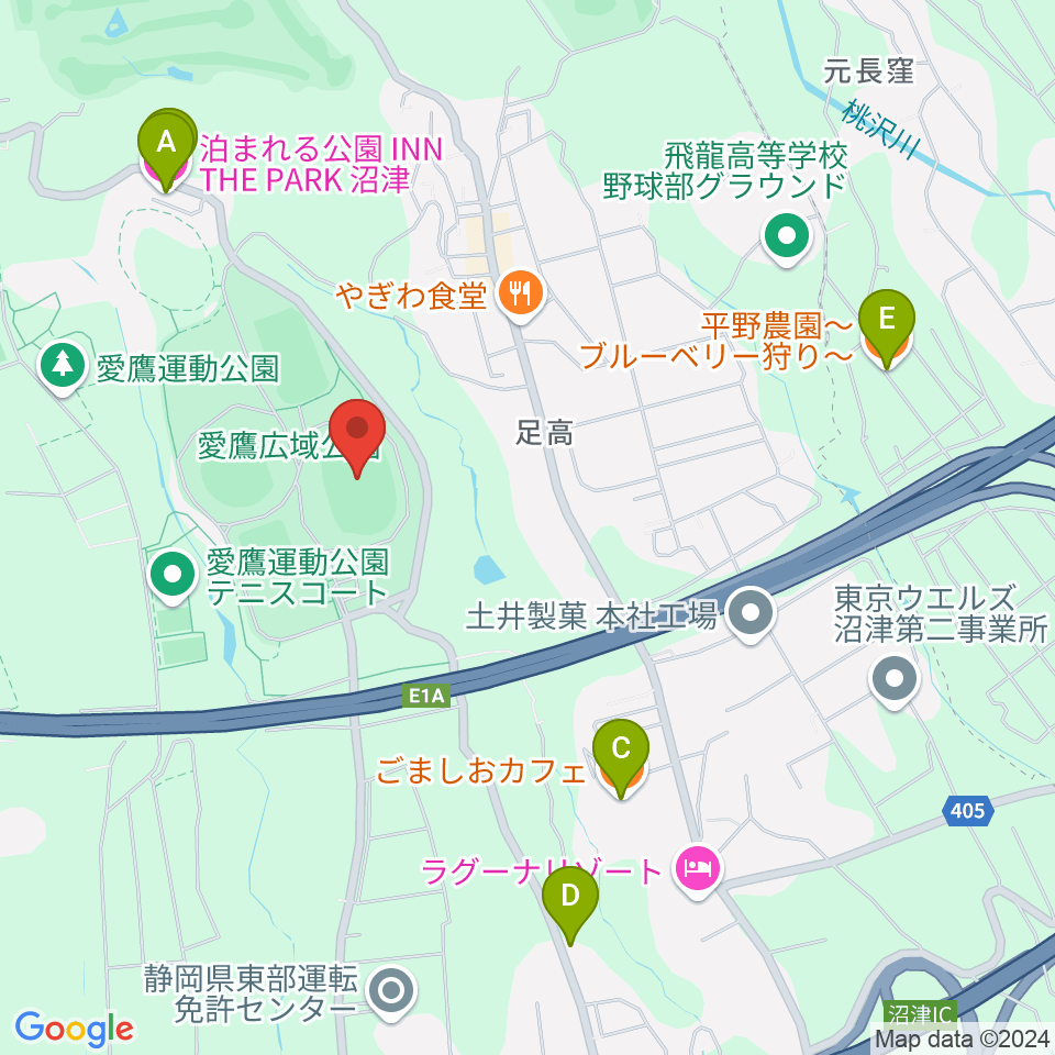 愛鷹広域公園多目的競技場周辺のカフェ一覧地図