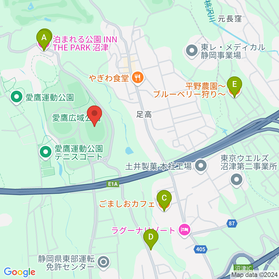 愛鷹広域公園多目的競技場周辺のカフェ一覧地図