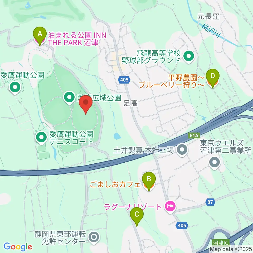 愛鷹広域公園多目的競技場周辺のカフェ一覧地図
