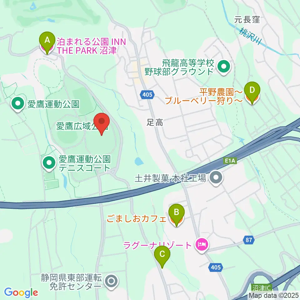 愛鷹広域公園多目的競技場周辺のカフェ一覧地図
