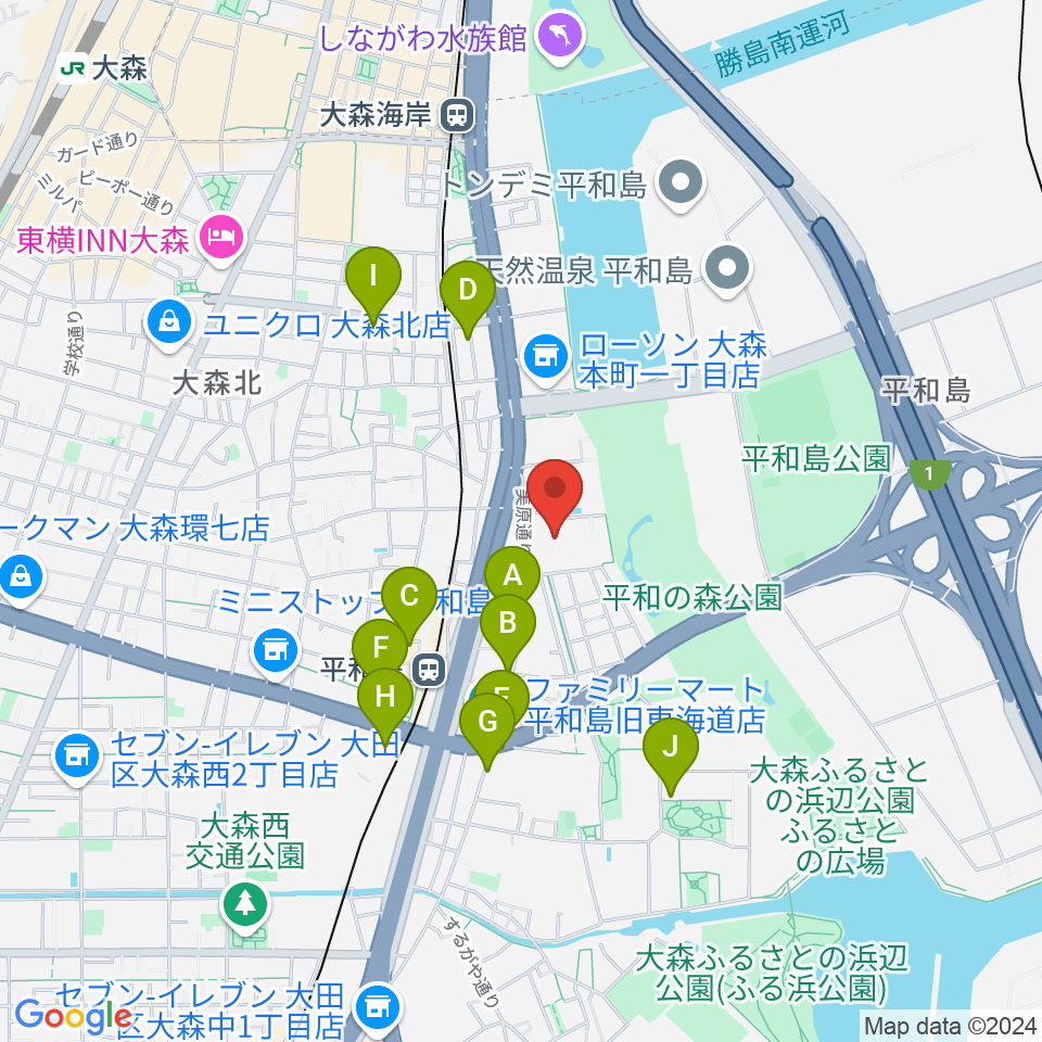 大森スポーツセンター周辺のカフェ一覧地図