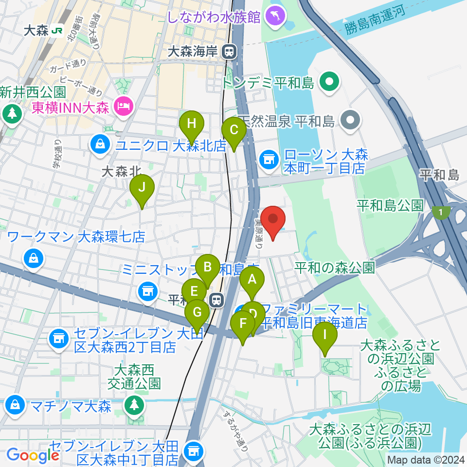 大森スポーツセンター周辺のカフェ一覧地図