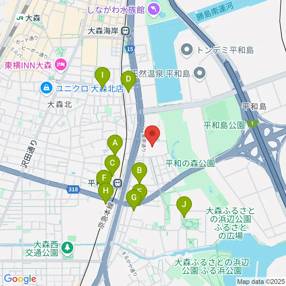 大森スポーツセンター周辺のカフェ一覧地図