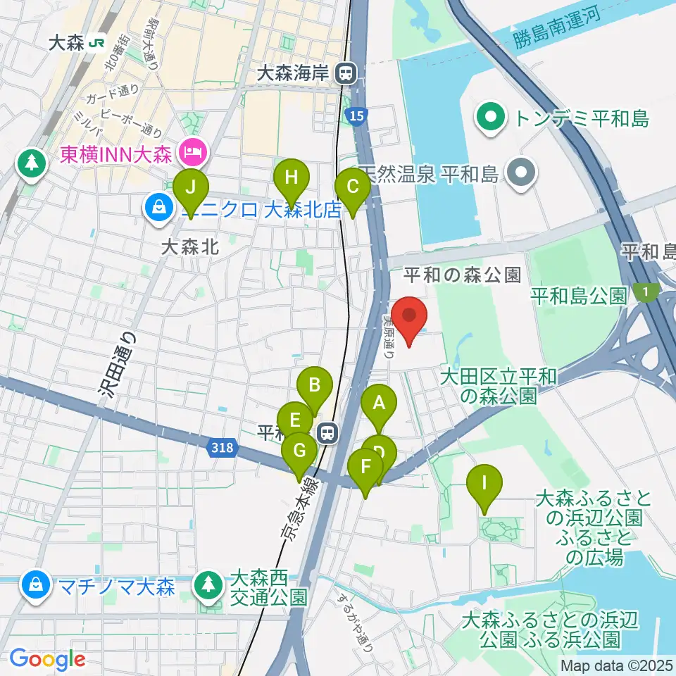 大森スポーツセンター周辺のカフェ一覧地図
