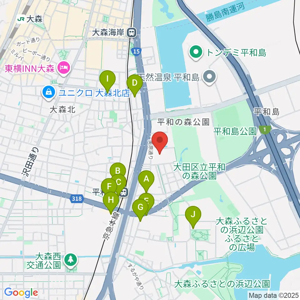 大森スポーツセンター周辺のカフェ一覧地図