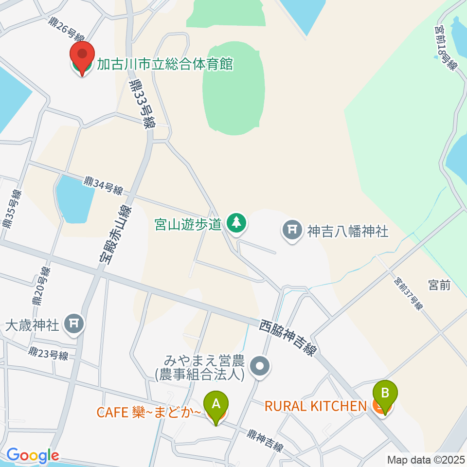 加古川市立総合体育館周辺のカフェ一覧地図