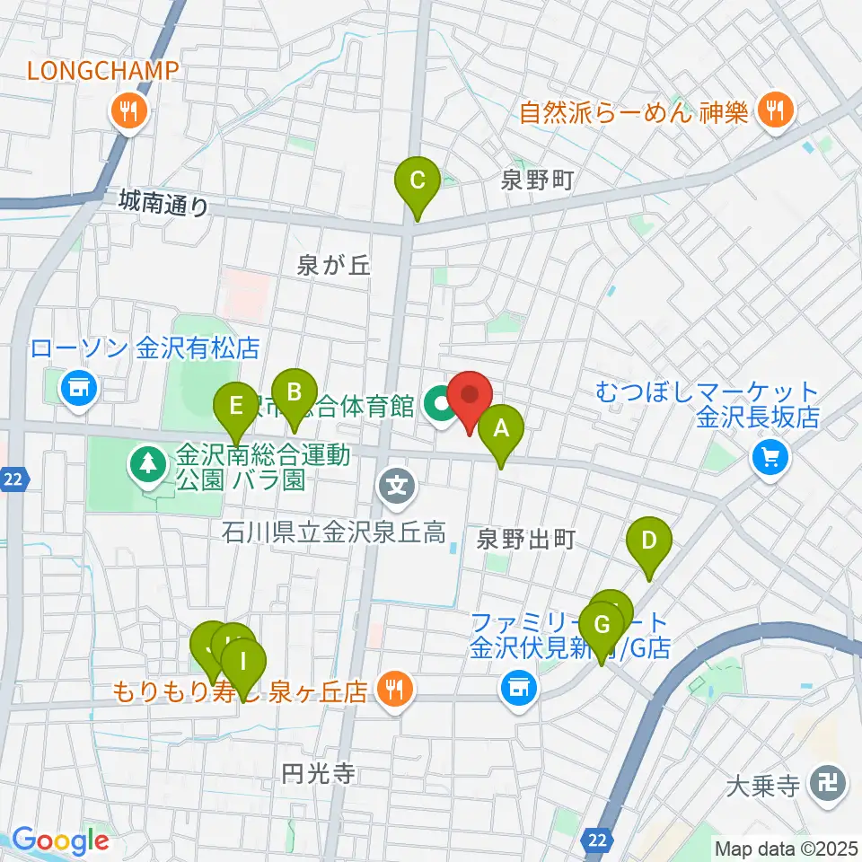 金沢市総合体育館周辺のカフェ一覧地図