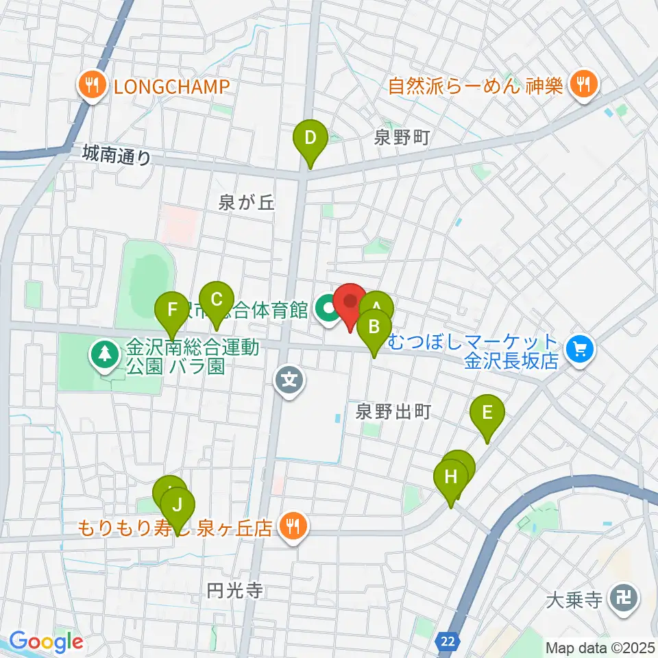 金沢市総合体育館周辺のカフェ一覧地図