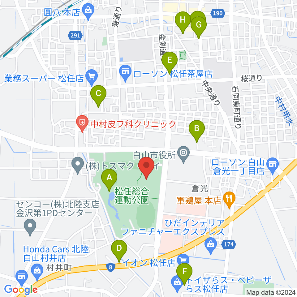 松任総合運動公園体育館周辺のカフェ一覧地図
