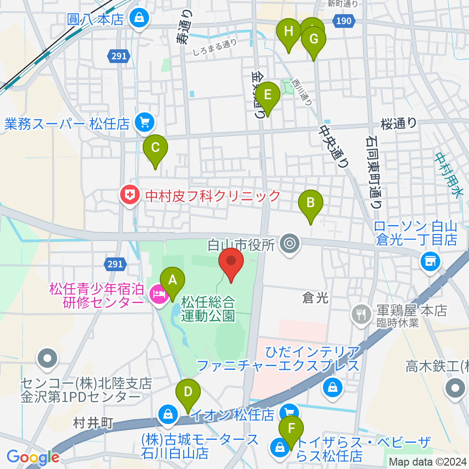 松任総合運動公園体育館周辺のカフェ一覧地図