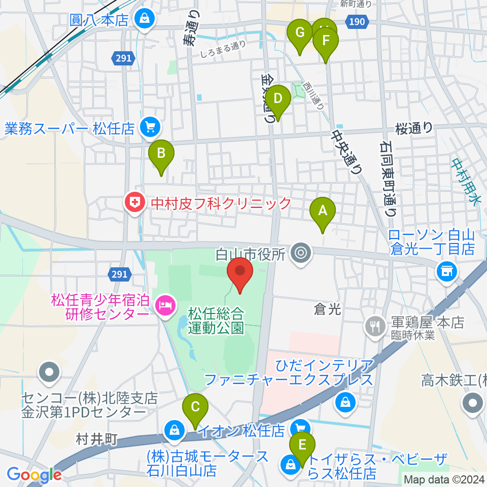 松任総合運動公園体育館周辺のカフェ一覧地図