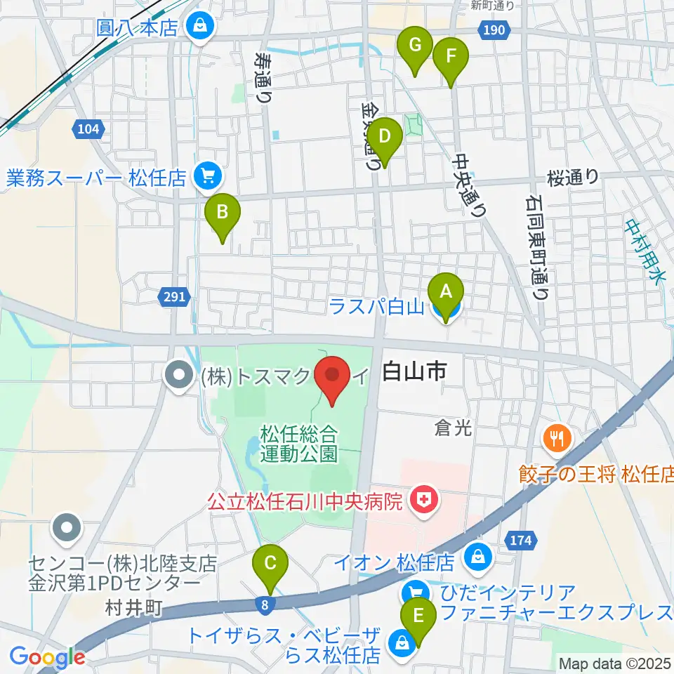 松任総合運動公園体育館周辺のカフェ一覧地図