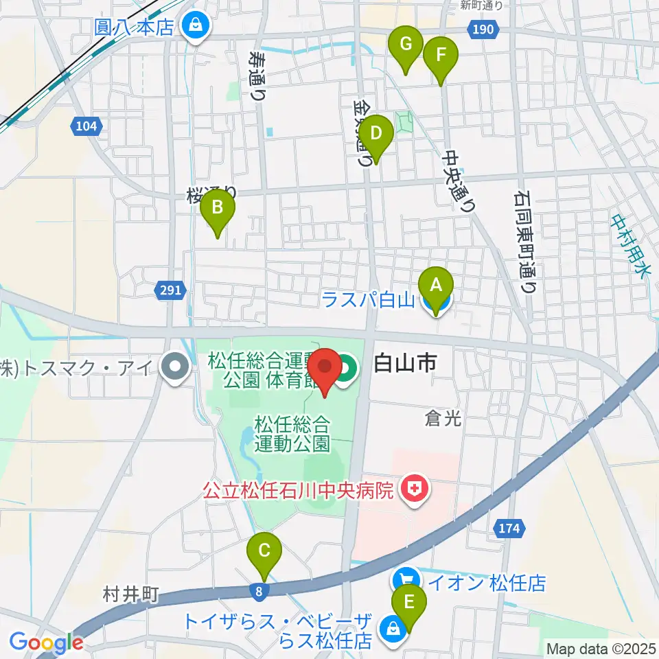 松任総合運動公園体育館周辺のカフェ一覧地図