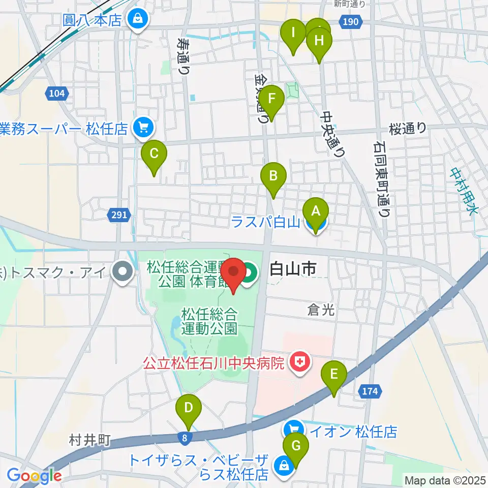 松任総合運動公園体育館周辺のカフェ一覧地図