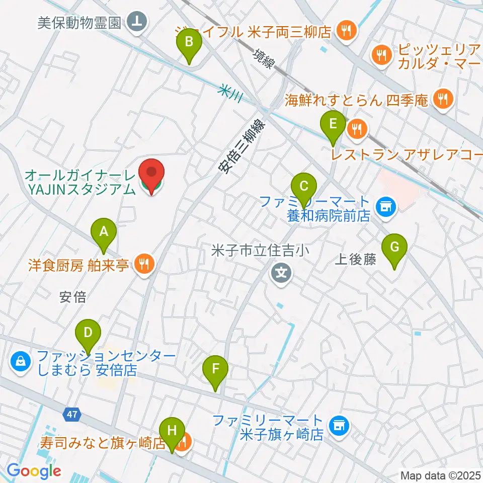 オールガイナーレYAJINスタジアム周辺のカフェ一覧地図
